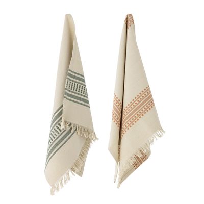 Brushes - Anza Kitchen Towel, Green, Cotton Set of 2 - CREATIVE COLLECTION