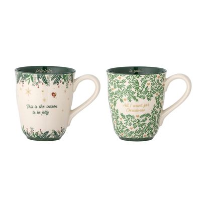 Mugs - Grazia Mug, Green, Stoneware Set of 2 - BLOOMINGVILLE