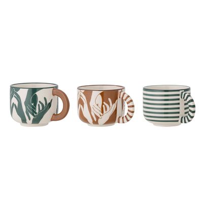 Mugs - Carim Cup, Green, Stoneware Set of 3 - BLOOMINGVILLE MULTIBRAND HOUSE