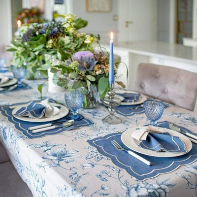 Linge de table textile - Nappe de table Blossom Blue ronde -  ⌀ 210 cm - ROSEBERRY HOME