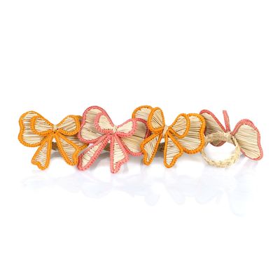 Linge de table textile - Ronds de serviette Pink and Yellow Bows - 4 pièces - ROSEBERRY HOME