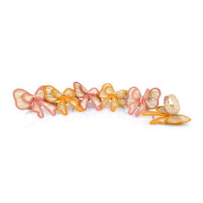 Table linen - Napkin rings Pink and Yellow Bows - 6 pieces - ROSEBERRY HOME