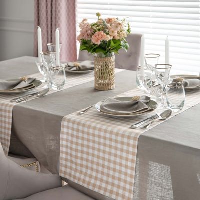 Table linen - Runner Beige Gingham - 50 cm x 150 cm - ROSEBERRY HOME