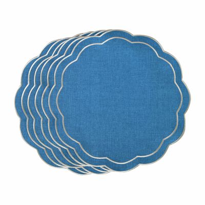 Table linen - Embroidered Placemats Blue Petali - 6 pieces - ROSEBERRY HOME