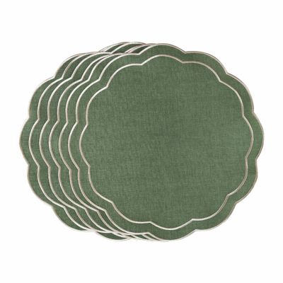 Placemats - Embroidered Placemats Green Petali - 6 pieces - ROSEBERRY HOME