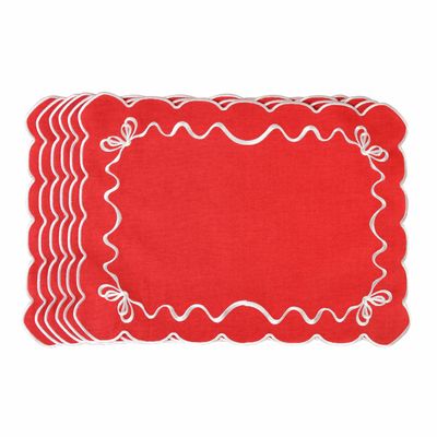 Table linen - Embroidered Placemats White Christmas Bows - ROSEBERRY HOME