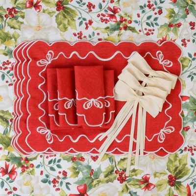 Linge de table textile - Brodé Sets de table White Christmas Bows - ROSEBERRY HOME