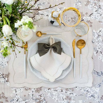 Table linen - Embroidered Placemats Silver Onde - 6 pieces - ROSEBERRY HOME