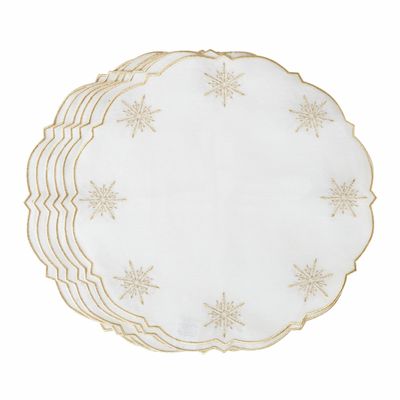 Table linen - Embroidered Placemats Golden Stars - 6 pieces - ROSEBERRY HOME