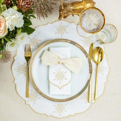 Table linen - Embroidered Placemats Golden Stars - 6 pieces - ROSEBERRY HOME