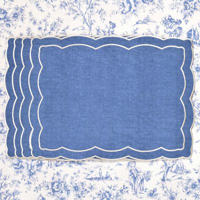 Placemats - Embroidered Placemats Blue Onde - 6 pieces - ROSEBERRY HOME