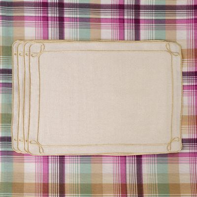 Table linen - Embroidered Placemats Golden Bows - 4 pieces - ROSEBERRY HOME
