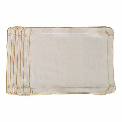 Table linen - Embroidered Placemats Golden Bows - 6 pieces - ROSEBERRY HOME