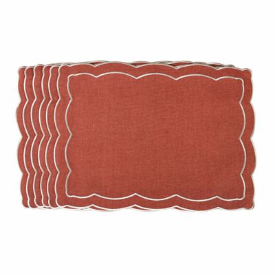 Sets de table - Brodé Sets de table Rust Onde - 6 pièces - ROSEBERRY HOME