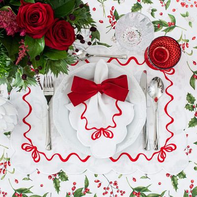 Table linen - Embroidered Placemats Red Christmas Bows - ROSEBERRY HOME