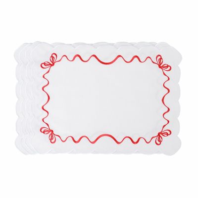 Table linen - Embroidered Placemats Red Christmas Bows - ROSEBERRY HOME