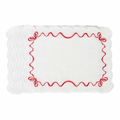 Table linen - Embroidered Placemats Red Christmas Bows - ROSEBERRY HOME