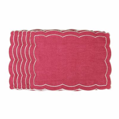 Linge de table textile - Brodé Sets de table Magenta Onde - 6 pièces - ROSEBERRY HOME