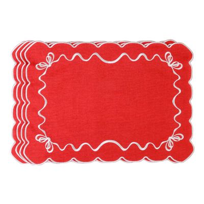 Table linen - Embroidered Placemats White Christmas Bows - ROSEBERRY HOME