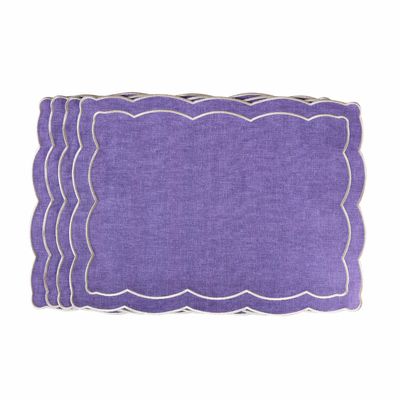 Table linen - Embroidered Placemats Purple Onde - 4 pieces - ROSEBERRY HOME