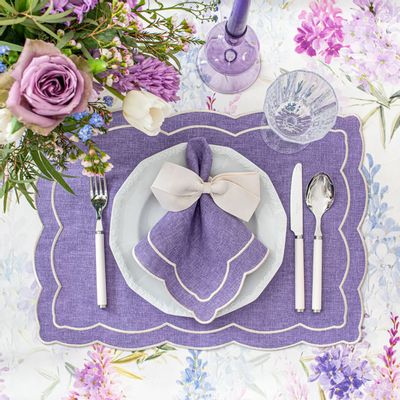 Table linen - Embroidered Placemats Purple Onde - 4 pieces - ROSEBERRY HOME