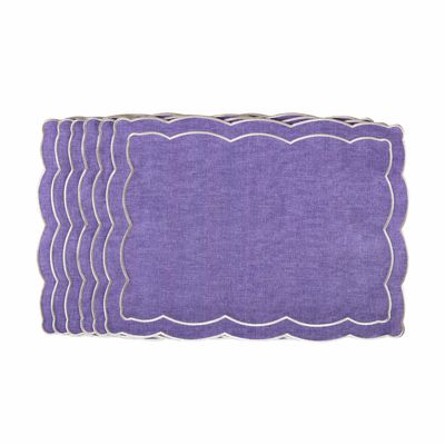 Sets de table - Brodé Sets de table Purple Onde - 6 pièces - ROSEBERRY HOME