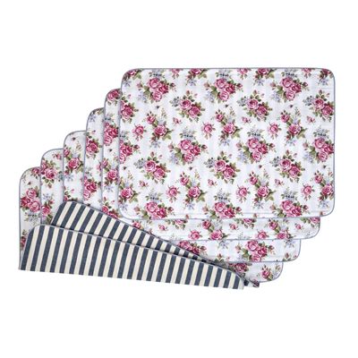 Placemats - Placemats both sides Rose Garden & Stripes - 6 pieces - ROSEBERRY HOME