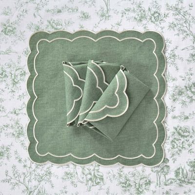 Napkins - Embroidered Napkins Green Petali - 4 pieces - ROSEBERRY HOME