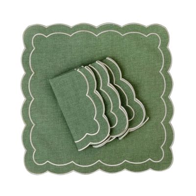 Serviettes - Brodé Serviette de tables Green Petali - 4 pièces - ROSEBERRY HOME