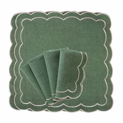 Serviettes - Brodé Serviette de tables Green Petali - 6 pièces - ROSEBERRY HOME