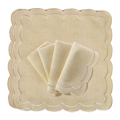 Table linen - Embroidered Napkins Beige Petali - 6 pieces - ROSEBERRY HOME
