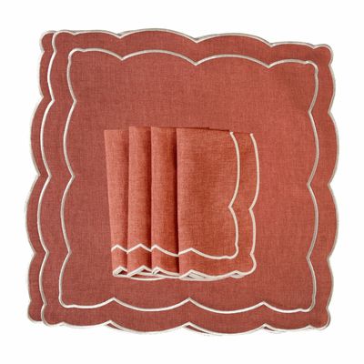Linge de table textile - Brodé Serviette de tables Rust Onde - 6 pièces - ROSEBERRY HOME