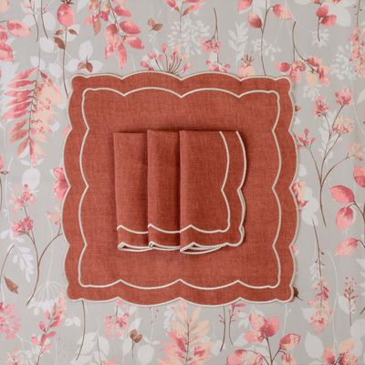 Linge de table textile - Brodé Serviette de tables Rust Onde - 6 pièces - ROSEBERRY HOME
