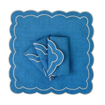 Table linen - Embroidered Napkins Blue Petali - 4 pieces - ROSEBERRY HOME