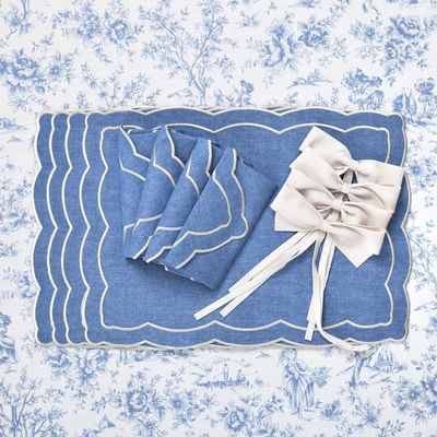 Napkins - Embroidered Napkins Blue Onde - 6 pieces - ROSEBERRY HOME