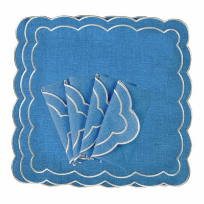 Table linen - Embroidered Napkins Blue Petali - 6 pieces - ROSEBERRY HOME
