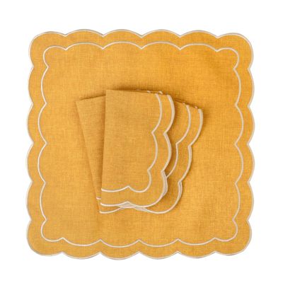 Linge de table textile - Brodé Serviette de tables Yellow Petali - 4 pièces - ROSEBERRY HOME