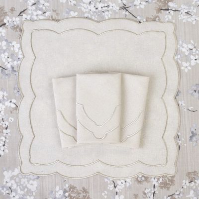 Table linen - Embroidered Napkins Silver Onde - 6 pieces - ROSEBERRY HOME