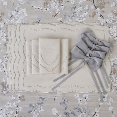 Sets de table - Serviettes brodées Silver Onde – Ensemble coordonné - ROSEBERRY HOME