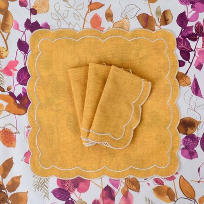 Linge de table textile - Brodé Serviette de tables Yellow Petali - 6 pièces - ROSEBERRY HOME