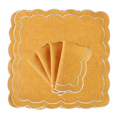 Table linen - Embroidered Napkins Yellow Petali - 6 pieces - ROSEBERRY HOME