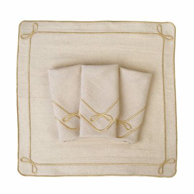 Table linen - Embroidered Napkins Golden Bows - 4 pieces - ROSEBERRY HOME