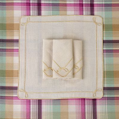 Linge de table textile - Brodé Serviette de tables Golden Bows - 6 pièces - ROSEBERRY HOME