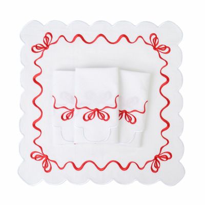 Linge de table textile - Brodé Serviette de tables Red Christmas Bows - 4 pièces - ROSEBERRY HOME