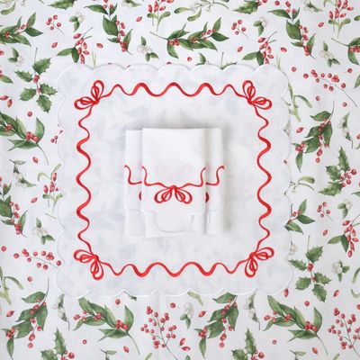 Linge de table textile - Brodé Serviette de tables Red Christmas Bows - 4 pièces - ROSEBERRY HOME