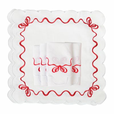 Napkins - Red Christmas Bows Embroidered Napkins – Festive Textile Collection - ROSEBERRY HOME