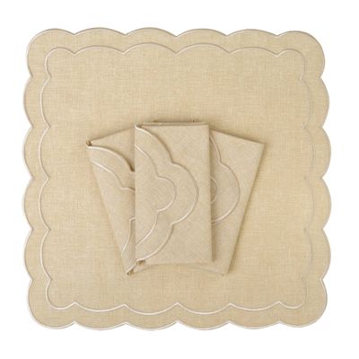 Table linen - Embroidered Napkins Beige Petali - 4 pieces - ROSEBERRY HOME