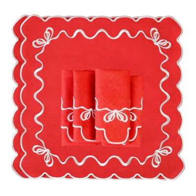 Linge de table textile - Brodé Serviette de tables White Christmas Bows - 6 pièces - ROSEBERRY HOME