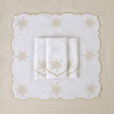 Table linen - Embroidered Napkins Golden Stars - 4 pieces - ROSEBERRY HOME