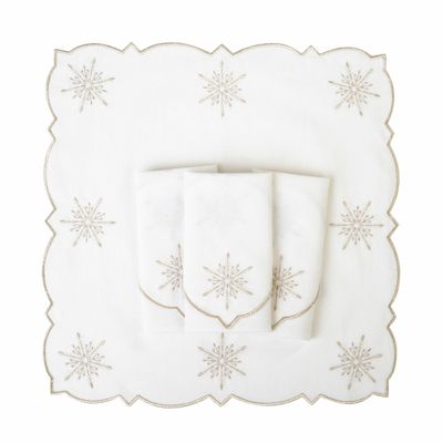 Table linen - Embroidered Napkins Silver Stars - 4 pieces - ROSEBERRY HOME